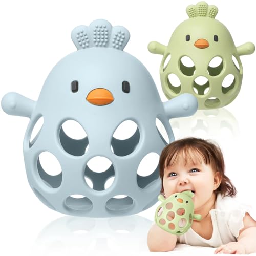 Image of 2 Pack Baby Teething Toys Soft Silicone, Baby Teethers for Babies 3-6 Months BPA Free, Anti-Drop Teething Mitten, 100% Food-Grade Silicone, Baby Chew Toys for Sucking Needs (Green & Blue)