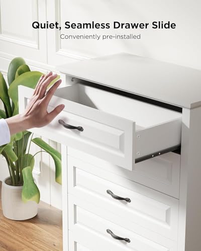 Pipishell Farmhouse 5 Drawer Dresser for Bedroom, 42.7" Tall Wood Rustic Chest of Drawers with Metal Handle, Modern Farmhouse Storgae Organizer with Large Drawers, White - Image 4