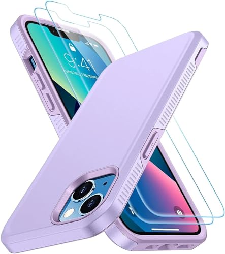 Coque iPhone 14 protection écran verre trempé et coque iPhone 13 violette antichoc de 6,1 pouces