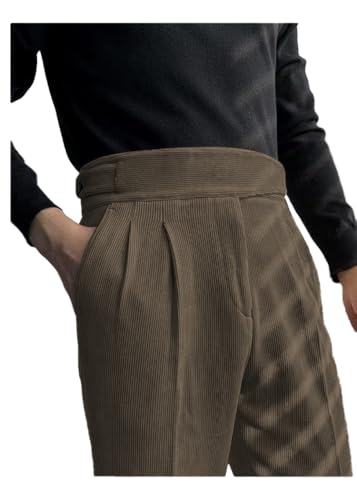 Men's Corduroy Trousers Straight Classic Fit Flat Front Expandable Waistband Pant