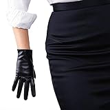 DooWay Women's Black Short Leather Gloves TECH Wrist Length Faux PU Winter Warm Dressy Driving Fashion Finger Glove Mittens