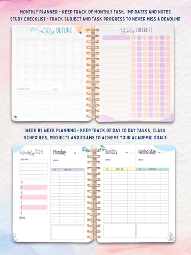 Image of Doodle Undated B5 Study Planner: 240 Ruled 90 GSM Pages with Spiral Hard Bound | 200+ Stickers for Customization - Goal-Setting Academic Study Organizer with Exam Prep and Progress Tracking - Aspire