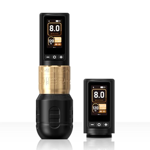 Ambition Soldier 270 Wireless Tattoo Machine, 270 g.cm Torque Brushless Motor Cordless Tattoo Gun, Rotary Tattoo Cartridge Pen with Dual 2400mAh Touchscreen Battery Supply for Artists