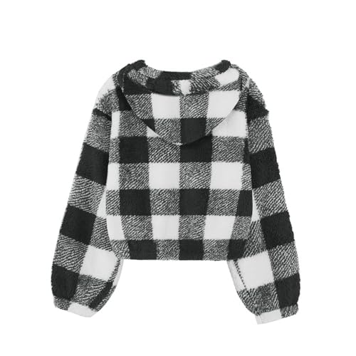 Kids Girls Fuzzy Buffalo Plaid Fleece Jackets Long Sleeve V Neck Button Down Sweatshirts Autumn Soft Warm Pullover Coats3