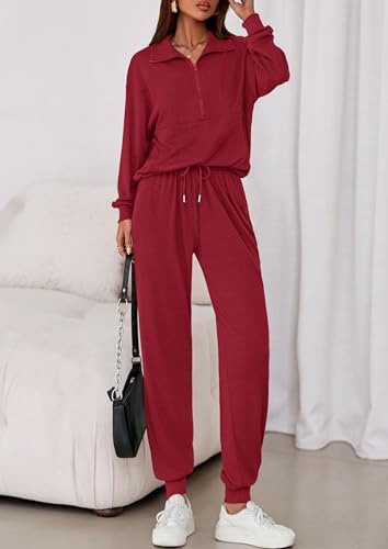 PRETTYGARDEN Women's Fall 2 Piece Lounge Sets Zip Up Sweatshirt Jogger Pants Sweat Track Suits Travel Outfit Winter Clothing