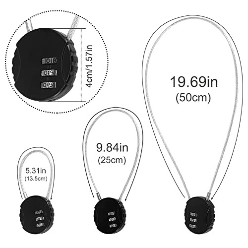 Foto von 3 Stücke Gepäckschlösser Set, Combination Lock Kofferschloss Klein Spind Zahlenschloss Vorhängeschloss 3 Stellig Reisevorhängeschloss mit Drahtseil für Reisen, Schließfächer, Urlaubskoffer