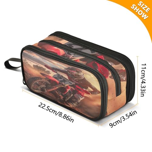 Image of Racing Dirtbike Motorcycle Pencil Case Large Capacity Pencil Pouch Boys Girls 3 Compartment Pen Bag School Office Stationery Organizer