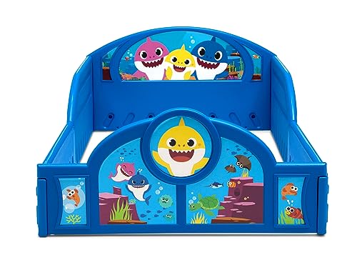 Baby Shark Plastic Sleep and Play Plastic Toddler Bed with Attached Guardrails by Delta Children, Blue - image 7