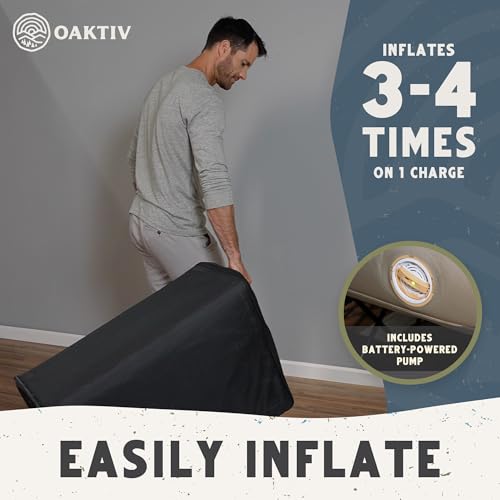 Image of Oaktiv Queen Air Mattress with Frame, Self Inflating /Deflating Bed for Adults - PeakRest Blow Up Bed, Camping Cot with Mattress - Portable with Travel Rolling Case on Wheels