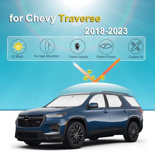 Image of KMF 8pcs Thicken Sun Shades for Chevy Traverse 2018-2023 Accessories,Chevrolet Full Car Window Covers Sunshade for Windshield Side Rear, UV Block and Blackout Privacy for Car Camping Outdoor