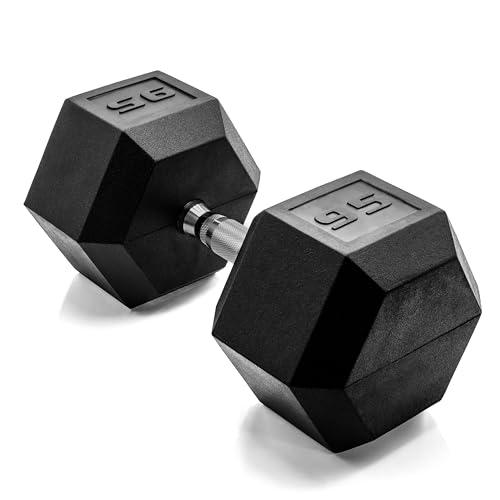 Image of CAP Rubber Coated Dumbbell Weights, Free Weights for Home Gym Strength Training, Anti-Roll Hex Dumbbells with Black, Chrome & Comfort Grip Handles, Singles