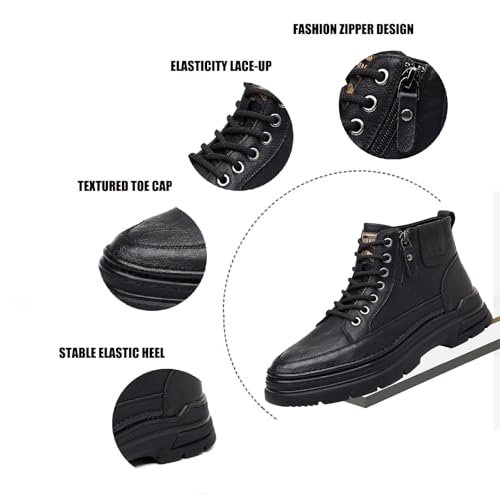 Men'S Leather Chukka Boot With Side Zipper Round Toe Comfort Fleece-Lined Anti-Slip Platform Lace-Up Casual Oxford Boots For Hiking Travel Motorcycle3