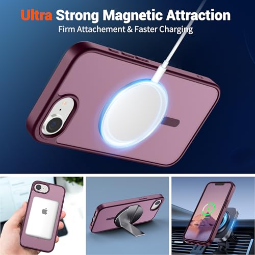 Image of SUPFINE Magnetic for iPhone 17e Case /iPhone 16e Case (Compatible with MagSafe)(Military Grade Drop Protection) Slim Translucent Matte Shockproof with Anti-Fingerprint Phone Case,Wine Red