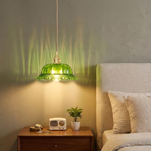 KunruiTAI Plug in Pendant Light 10" Green Hanging Light Plug in Hanging Lamp Glass Hanging Light Plug in for Bedroom, Dining Room, Living Room E26 Bulb Include, Cord 15ft — view 2