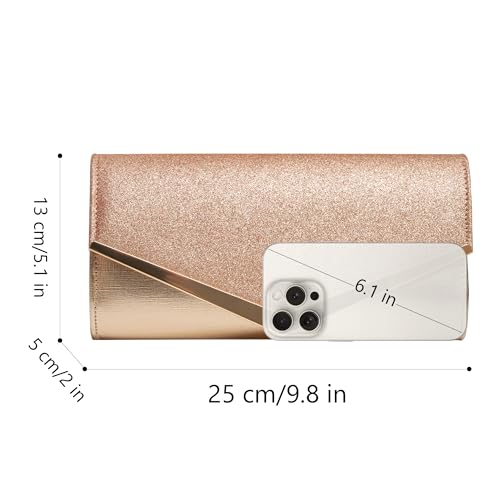 Image of Queena Womens Shiny Glitter Evening Clutch Envelope Handbag Chain Purse for Wedding Party Prom Gift for Mom Wife Girlfriend