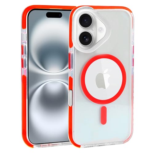 Image of amazon basics Mobile Cover for Apple iPhone 16 | Compatible with MagSafe | Magnetic Case with Built-in Magnets | Slim PC & TPU Cover for Apple iPhone 16 (Red)