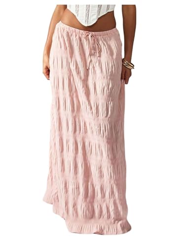 Milumia Women's Y2k Low Waisted Maxi Skirt Textured Ruffle Hem Flowy Long Skirts