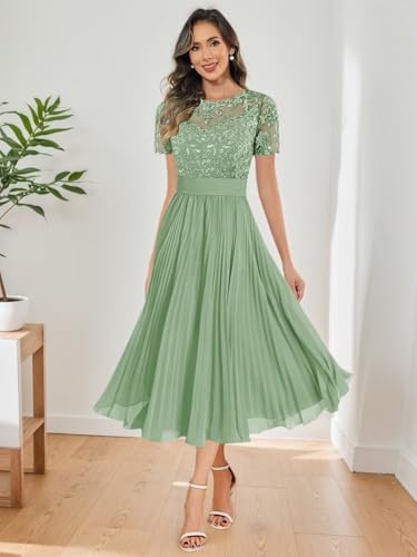 HYY Women's Mother of The Bride Dresses Chiffon Lace Appliques Short Sleeve Formal Wedding Dress4