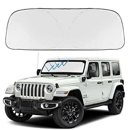 Image of Proadsy Windshield Sun Shade Custom Fit Jeep Wrangler JL JLU & Gladiator JT 2018-2024 2025 2026 4-Layer Foldable Front Sunshade Protector Sun Visor Blocks UV Rays Keep Car Cooler Accessories