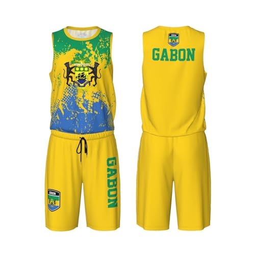 Gabon Flag Grain (3) Basketball Jersey Uniform Suit for Men Women Adults Training Athletic Set