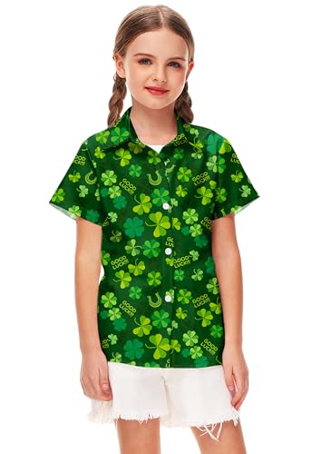 Image of Remimi Unisex Kids 4th of July Button Up Shirt Boys American Flag Print Hawaiian Beach Short Sleeve Tops 5-14 Years