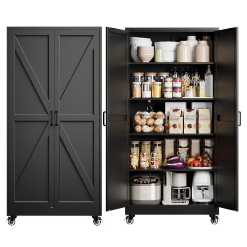 Image of Yizosh Metal Storage Cabinet with Doors and 4 Adjustable Shelves