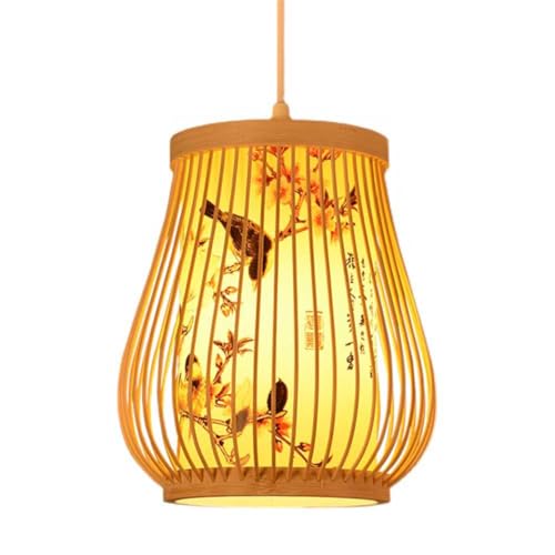 YGZPALH 1 Confezione di Lampada A Sospensione in Vimini Fatta A Mano E26 Base Plafoniera Camera da Letto Foyer Paralume Lampadario per Cucina Cesto di bambù Beige LED Hanging Pendant Fixture