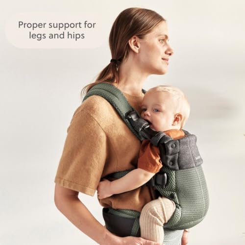 Image of BabyBjorn Baby Carrier Harmony, Dark Green, 3D Mesh | 3-in-1 Ergonomic Baby Carrier; Newborn, Facing-in, Outward-Facing, and Back Carrying Positions Supported (7-40 lbs), Newborn to Toddler