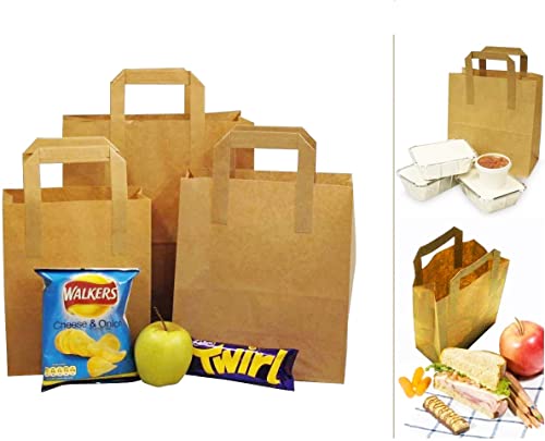 Ayn Al Madina Paper Bags with Handles -100 Small Brown Paper Bags 7x9x3.5”-Perfect for Lunch Takeaway, Grocery and Party use - Image 3