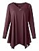 MONNURO Long Sleeve Plus Size Tunic Tops for Women V Neck Fall Shirts Aasymmetrical Hem Top Casual Loose Wear with Leggings(Maroon,1X)