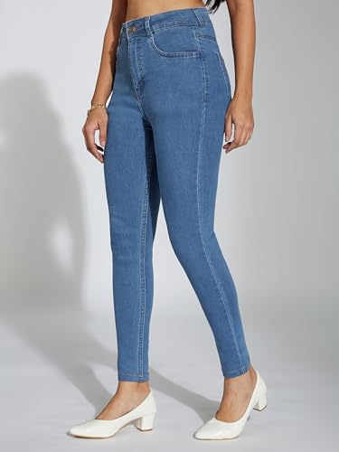 Image of Miss Chase Women's Skinny Fit High Rise Regular Length Stretchable Denim Jeans (MCSS25DEN68-42-530-36, Caribbean Blue, 36)