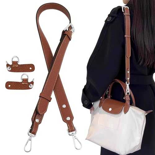 Image of Bag Leather Strap Replacement Adjustable Crossbody Shoulder Straps for Small Medium Large Pouch, No Damage Conversion Kits Accessories(Small Medium Large -Brown-Silver)