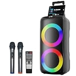 800W Rechargeable Karaoke Machine with Dual 8" Woofers, LED Lights, Bluetooth/USB/AUX, 2 Wireless Microphones & Remote Control (Batteries Not Included), Charging Cable Included