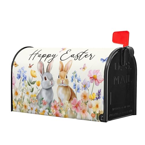 Image of Spring Easter Cute Bunny Mailbox Cover Magnetic Standard Size 21x18 Inch Easter Flowers Butterfly Mailbox Covers Spring Holiday Mailbox Wraps Post Letter Box Cover Garden Decorations for Home Outside