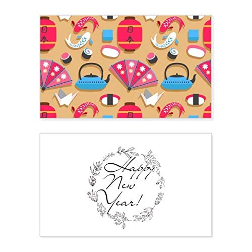 Tarjeta de Año Nuevo con diseño de grullas, mensaje de bendición y motivo JapanPattern