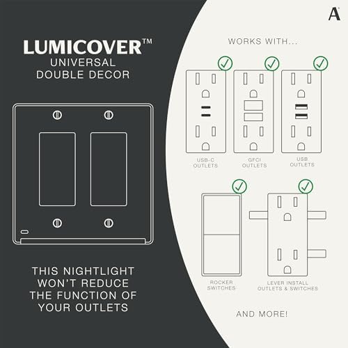 AMERELLE Universal LumiCover Outlet Cover Wallplate with Built-In Night Light, 2 Gang Double Décor, White - Easy DIY Installation, Low-Profile Design, for GFCI Outlets and Decor Outlets & Switches — view 6