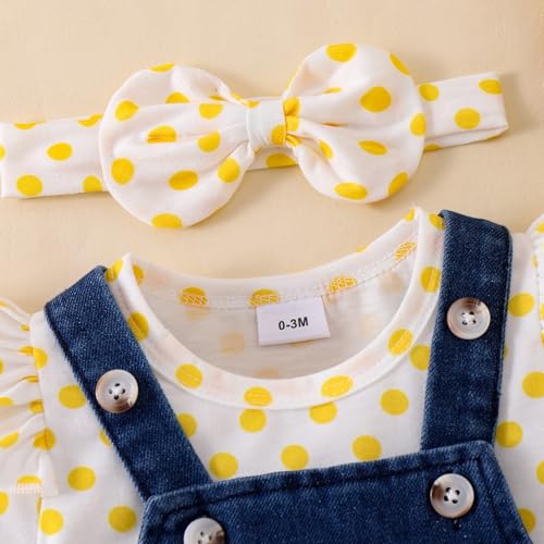 Image of Baby Girl Clothes Newborn Ruffle Romper Elephant Jeans Skirt 0-18M | Soft Romper, Adjustable Jean Skirt with Headband Elephant Butterfly Design, Snap Closure, Everyday Wear