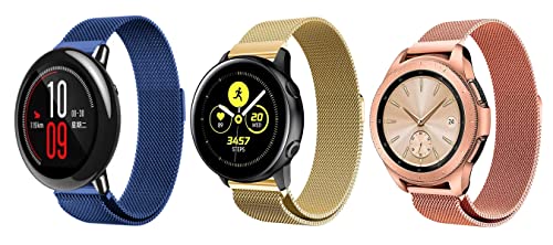 Image of ACM Pack of 3 Watch Strap Magnetic Loop 20mm compatible with Compaq Q Watch Smartwatch Metal Chain Band (Blue /Champagne Gold /Rose Gold Pink)