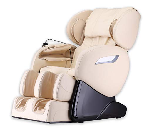 Luxus Massagesessel Shiatsu F2000 Leder beige / creme weiss mit Zero Gravity + Rollentechnik Massage + Heizung + Armmassage Sessel für Wohnzimmer günstig weißer bequemer Fernsehsessel Ledersessel