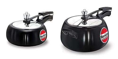 Image of Hawkins Hard Anodised Contura Inner Lid Pressure Cooker Combo Set, Black (2 litre and 5 litre)