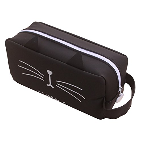Preisvergleich Produktbild fablcrew Creative Katze Bleistift Halter Geldbörse Aufbewahrung Handytasche Tasche Reißverschluss Make-up Tasche für Schule Schwarz