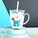 Tasse pour Enfants, Tasse à Lait avec Paille Silicone Verres à Boire Transparent 300 ml avec Échelle Poignée Tasse d'eau Dessin Animé Impression avec Un Couvercle Anti-fuite Mug pour Enfants