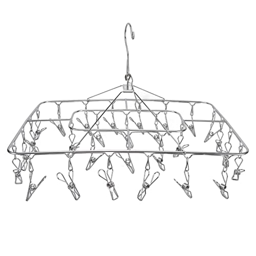 Tissting Tendedero de Ropa de Acero Inoxidable, Tendedero de Ropa Negrita Sólida con 28 Clips Percha de Secado de Ropa para Calcetines Toallas Sujetadores Guantes Pañuelos