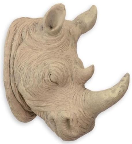 Casa Padrino Sculpture de décoration Murale tête de rhinocéros Beige 23 x H. 40,5 cm - Figurine déco - Figurine animalière - Déco Salon