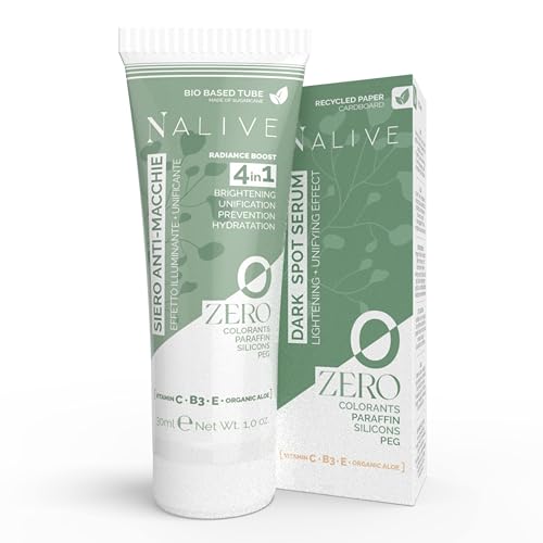 ZERO Nalive - Crema Antimacchie Viso e Corpo 30 ml - Made in Italy - Siero Schiarente Macchie Scure con Vitamina C-B3-E e Aloe Vera Bio - Senza Siliconi, Paraffina, PEG, Profumo e Coloranti