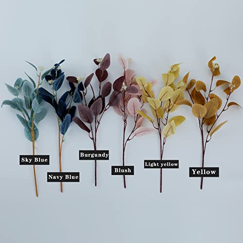 Rosscer 12Pcs Artificial Eucalyptus Stems, 20" Fake Silk Eucalyptu Leaves With Berries, Greenery Plants Floral Decorations For Boho Home Decor Flowers Arrangement Vase Party Wedding (Yellow) #TOP4