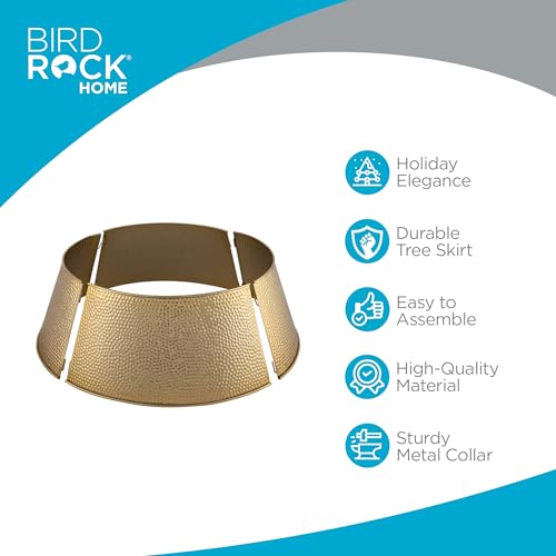 BIRDROCK-HOME-4-Panel-Hammered-Metal-Christmas-Tree-Collar-Stylish-Holiday-Tree-Skirt-Alternative-Durable-Iron-Construction-Base-Cover-Protects-Tree-Base-from-Pets-Easy-Assembly-Gold BIRDROCK HOME 4 Panel Hammered Metal Christmas Tree Collar Stylish Holiday Tree Skirt Alternative Durable Iron Construction Base Cover Protects Tree Base from Pets Easy Assembly Gold