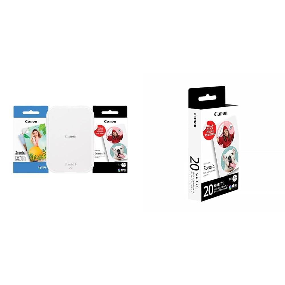 Canon Zoemini 2 Mini Fotodrucker mobil tragbar unterwegs Hosentasche Printing KIT & ZP-2030-2C Original Zink Fotopapier Circle Sticker