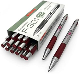Zebra F-301 - Stainless Steel Retractable Ballpoint Pen - 0.7mm Medium - BLUE Ink Maroon Barrel - Pack of 12
