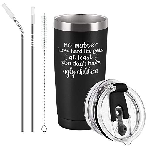 Father's Day Gifts, No Matter How, Ugly Children Stainless Steel Travel Tumbler, Insulated Travel Tumbler with 2 Lids, Gifts for Dad Papa Father Daddy on Birthday Christmas Thanksgiving (20oz, Black)